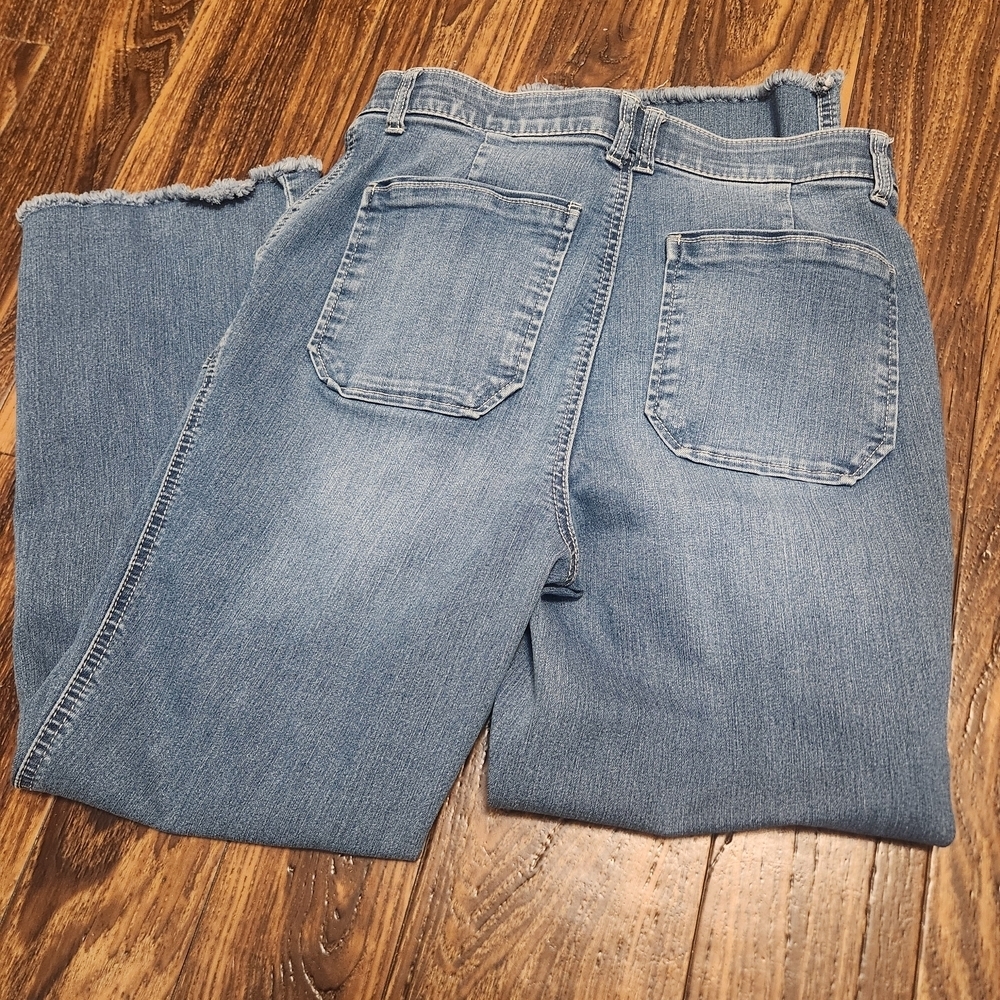 Democracy Ab Technology Stretch Wide Leg Frayed Hem Jeans SZ 8 EUC - Picture 9 of 11
